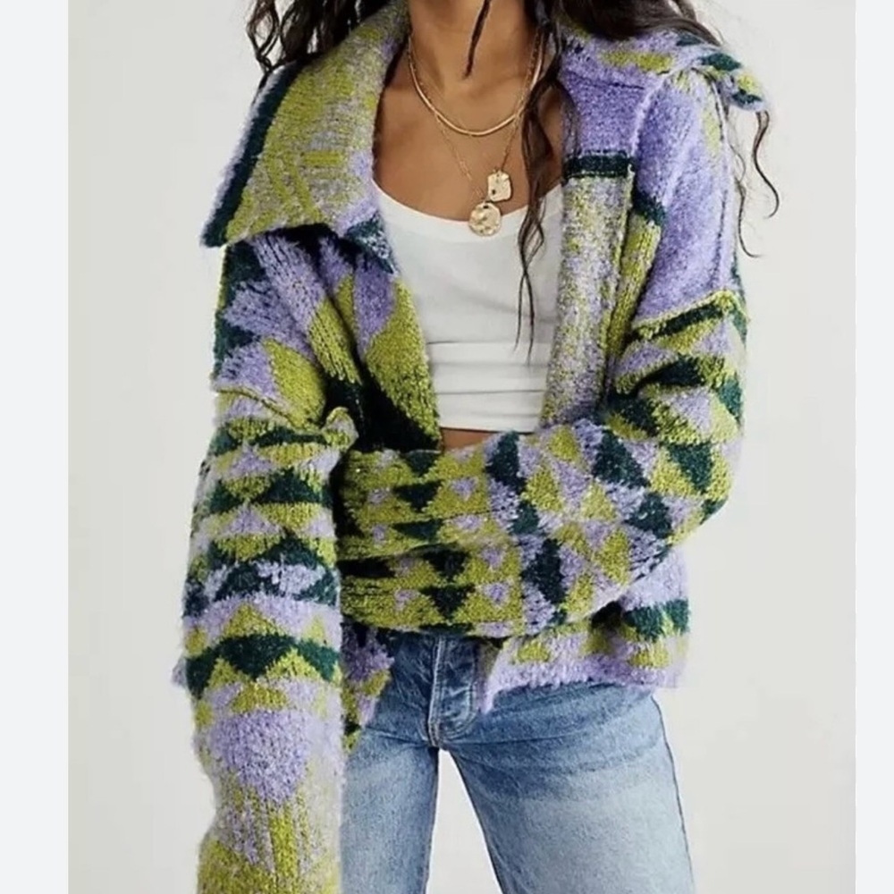 Free People Multicolor Geometric Cardigan